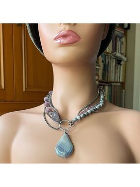 Elegant Multi-Strand Pink and Gray Necklace